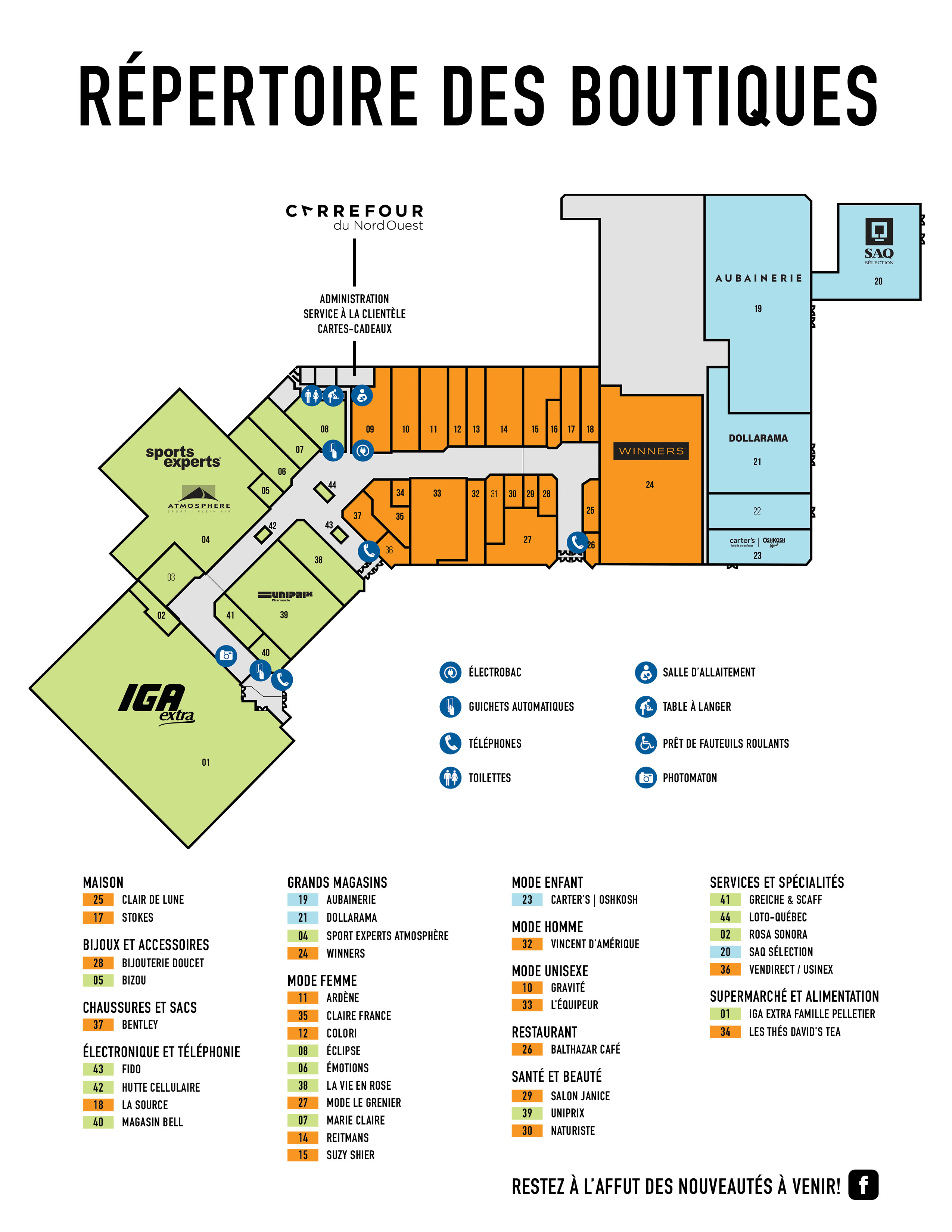Plan du centre commercial Carrefour du Nord Ouest